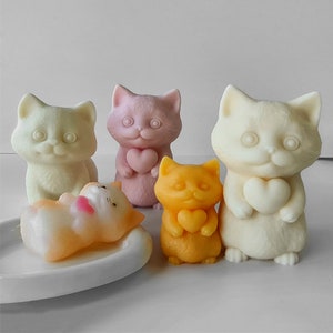 Cat Heart Fondant Silicone Mold-Kitten Cat Candle Mold-Cartoon Cat Candle Mold-Cat Chocolate Cake Decor Mold-Aromatherapy Plaster Mold
