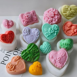 Molde de silicona para jabón con forma de flor de 12 estilos, molde para jabón con forma de corazón de flor, molde para jabón con forma de rosa de amor, molde para decoración de jabón para bodas, molde para jabón con vela de aromaterapia