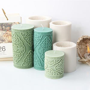 European Candle Silicone Mold-Floral Pillar Candle Mold-Cylinder Candle Mold-Wedding Candle Mold-Aesthetic Art Mold-Beeswax Soy Candle Mold