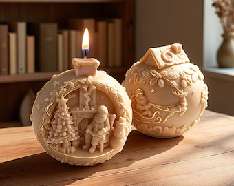 Lantern Candle Silicone Mold-Christmas Ball Candle Mold-Embossed Santa Claus Mold-Winter Holiday Decor Mold