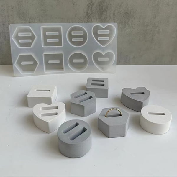 8 Hohlräume Ring Halter Silikonform-Quadrat Runde Ring Halter Mould-Herz Schmuck Halter Wohnkultur Mould-Beton Zement Jesmonit Harz Mould