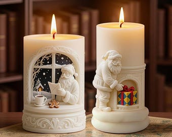 Christmas Santa Candle Silicone Mold-Santa Claus Candle Mold-Embossed Pillar Candle Mold-Winter Holiday Candle Mold-Soy Beeswax Candle Mold