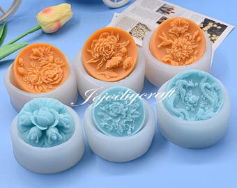 Round Soap Silicone Mold-Natural Flower Soap Mold-Tulip Rose Soap Mold-Circle Silicone Soap Mold-Handmade Soap Mold-Aromatherapy Soap Mold