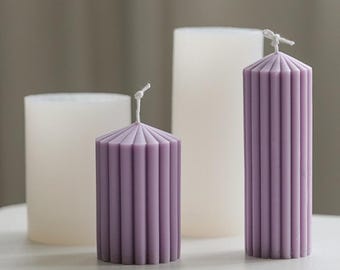 Taper Candle Silicone Mold-Striped Pillar Candle Mold-Geometric Cylinder Candle Mold-Beeswax Soy Candle Mold-DIY Aromatherapy Plaster Mold