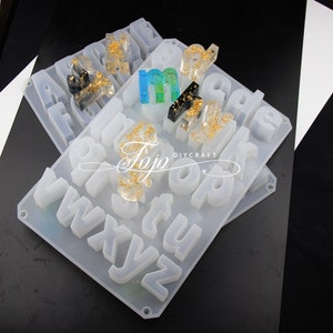 Let's Resin Large Alphabet Mold for Resin, Reversed Resin Keychain Letter Molds with Hole, Alphabet Resin Molds Silicone with 30 Jump Rings, 30 Key R