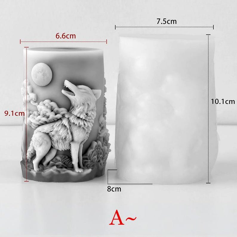Moon Wolf Candle Silicone Mold-Forest Wolf Candle Mold-Howling Wolf Resin Mold-Embossed Pillar Candle Mold-DIY Aromatherapy Plaster Mold A