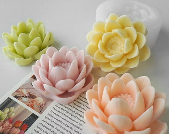 3D Lotus Candle Silicone Mold-Lotus Flower Candle Mold-Spring Flower Candle Mold-Natural Flower Resin Mold-Concrete Cement Lotus Mold