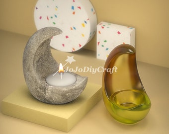 Soporte de vela de luna Molde-Soporte de vela de luna De resina Molde-Soporte de luz de té Soporte de luz de molde-Soporte de luz de té Molde-Resina epoxi Art Molde-Molde de decoración del hogar