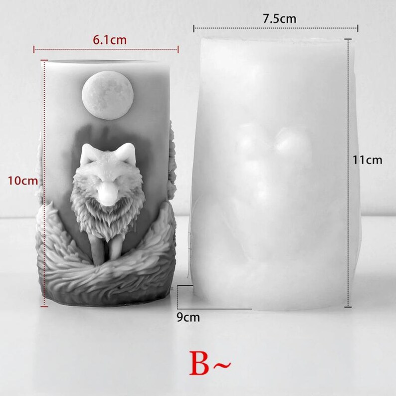 Moon Wolf Candle Silicone Mold-Forest Wolf Candle Mold-Howling Wolf Resin Mold-Embossed Pillar Candle Mold-DIY Aromatherapy Plaster Mold B