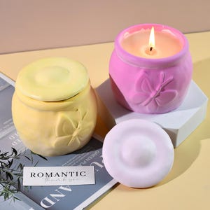 Butterfly Candle Jar Silicone Mold-Round Trinket Box Mold-Jewelry Box Resin Mold-Concrete Candle Vessel Mold-Jesmonite Plaster Decor Mold