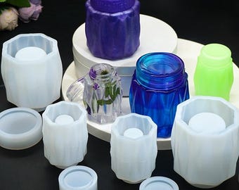 4 Styles Bottle Silicone Mold-Perfume Bottle Resin Mold-Small Bottle Storage Box Mold-Candle Jar Mold With Lid-DIY Aromatherapy Plaster Mold