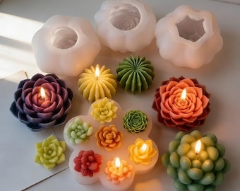 Succulent Garden Candle Mold-Cactus Flower Candle Mold-Succulent Resin Silicone Mold-Soy Wax Candle Mold