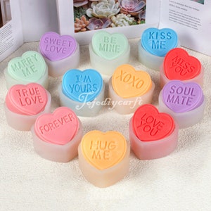 Molde de silicona para jabón de corazón-molde de vela de corazón con eslogan-molde de vela de letra de corazón-moldes de vela de corazón de San Valentín-molde de yeso de jabón aromático
