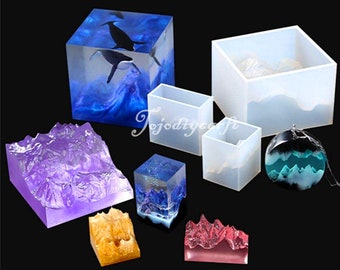 Creative Snow Mountain Peak Mold-Cube Square Silicone Mold-Mountain Peak Resin Mold-Epoxy Resin Mold-Shark Whale Square Micro Landscape