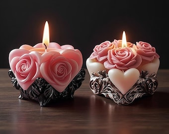 Romantic Heart Candle Silicone Mold-Rose Heart Candle Mold-Flower Heart Candle Mold-Geometric Heart Candle Mold-Valentine's Day Candle Mold