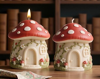 Mushroom House Silicone Mold-Flower Mushroom House Candle Mold-Fairy House Candle Mold-Mushroom Pillar Candle Mold-Soy Beeswax Candle Mold