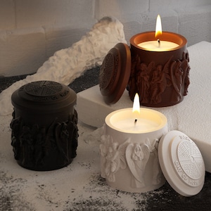 Nordic Candle Cup Silicone Mold-Embossed Angel Candle Jar Mold-Round Storage Box Mold-Concrete Candle Vessel Mold-Cement Plaster Resin Mold