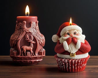 3D Santa Cupcake Silicone Mold-Santa Claus Candle Mold-Christmas Elk Candle Mold-Winter Holiday Candle Mold-DIY Aromatherapy Plaster Mold