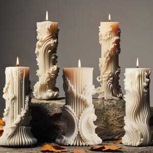 5 Styles European Candle Silicone Molds-European Cylinder Candle Mold-Ribbed Pillar Candle Mold-Wedding Candle Mold-Aroma Candle Soap Mold