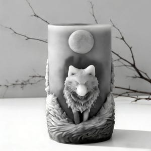 Moon Wolf Candle Silicone Mold-Forest Wolf Candle Mold-Howling Wolf Resin Mold-Embossed Pillar Candle Mold-DIY Aromatherapy Plaster Mold image 2
