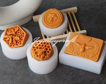 4 Styles Honeycomb Soap Silicone Mold-Queen Bee Soap Mold-Honey Bee Soap Mold-Honeycomb Bee Candle Mold-Aromatherapy Candle Soap Mold