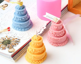 Pastel de cumpleaños de tres capas Molde de silicona-Torre de encaje de tres capas Vela Molde-Pastel de cumpleaños Vela Molde de vela de pilar perfumado