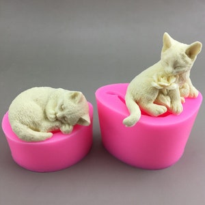 Cat Fondant Silicone Mold-Sleeping Cat Mold-Rose Cat Candle Mold-Animal Cat Resin Mold-Cat Chocolate Cake Mold-DIY Aromatherapy Plaster Mold