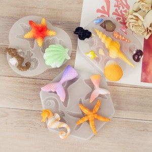 Sea Shell Silicone Mold-Seashell Conch Resin Mold-Cute Seahorse Keychain Mold-Starfish Fishtail Pendant Mold-Ocean Chocolate Cake Decor Mold