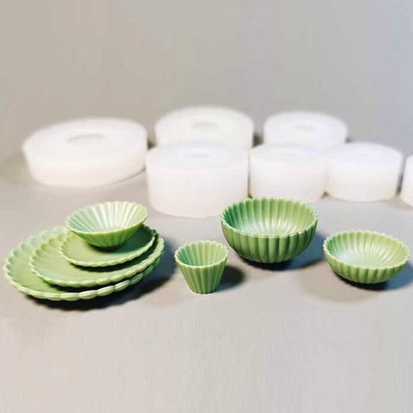 7pcs Miniature Dish Silicone Mold-Dollhouse Bowl Cup Resin Mold-Tableware Plate Mold-Mini Food Mold for Dollhouse-Epoxy Resin Art Mold
