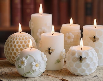 12 Styles Bee Honeycomb Soap Silicone Mold-Honeycomb Candle Mold-Flower Bee Candle Mold-Honeybee Ball Candle Mold-Beeswax Pillar Candle Mold