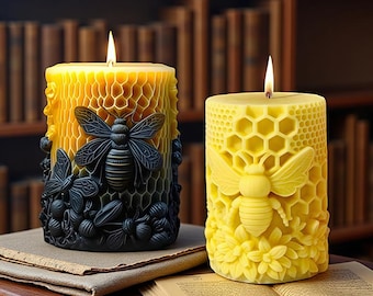 Honey Bee Candle Silicone Mold-Honeycomb Pillar Candle Mold-Flower Beehive Candle Mold-Beeswax Pillar Candle Mold-Soy Wax Candle Mold