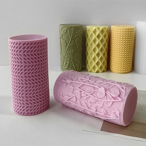 Large Cylinder Candle Silicone Mold-Leaf Cylinder Candle Mold-Embossed Pillar Candle Mold-Aesthetic Candle Mold-Aroma Candle Soap Mold