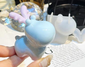 Stampo in silicone per alce piccolo e carino, stampo in resina per alce natalizio, stampo per portachiavi a forma di alce dei cartoni animati, stampo per corna di cervo, stampo in gesso per aromaterapia fai da te