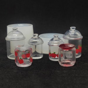 3 Styles Miniaturglas Silikonform-Puppenhausglas Harzform-Glasglasform mit Deckel-Miniaturglasform für Shop Küche-UV-Harz Kunstform