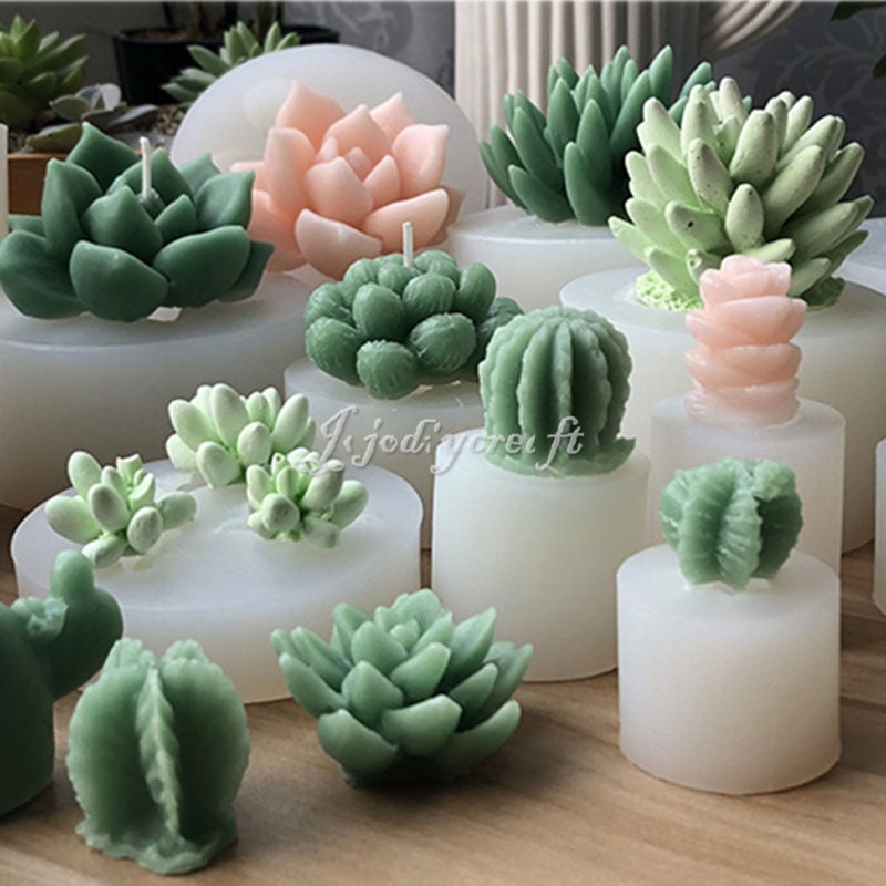 GORGECRAFT 3pcs Succulent Cactus Silicone Mold Candles Handmade Soap Mold Fondant Chocolate Candy Moulds for Cake Decoration 