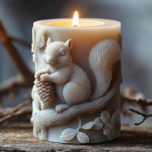 Embossed Squirrel Candle Silicone Mold-Squirrel Pillar Candle Mold-Pine Cone Candle Mold-Christmas Candle Mold-DIY Aromatherapy Plaster Mold