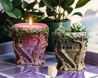 Treehouse Planter Silicone Mold-fairy House Vase Resin Mold