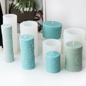 Nordic Cylinder Candle Silicone Mold-Cylindrical Candle Mold-Embossed Pillar Candle Mold-Beeswax Candle Soap Mold-Wedding Candle Decor Mold