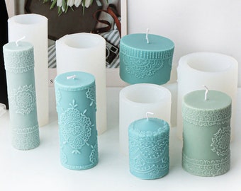 Nordic Cylinder Candle Silicone Mold-Cylindrical Candle Mold-Embossed Pillar Candle Mold-Beeswax Candle Soap Mold-Wedding Candle Decor Mold