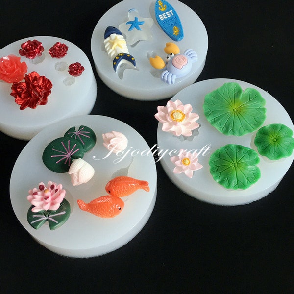 Small Fish Lotus Pond Mold-Lotus Flower Mold-Rose Flower Resin Mold-Cute Crab Starfish Mold-Ocean Sailboat Mold-Epoxy Resin Mold for Jewelry