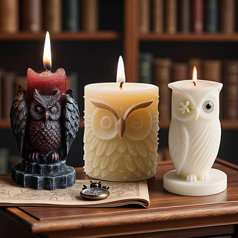 Nordic Owl Candle Silicone Mold-Geometric Owl Candle Mold-Halloween Owl Candle Mold-Embossed Pillar