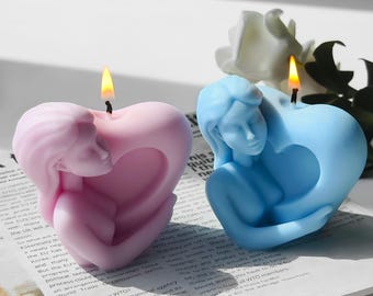 Meisje met hart siliconen mal-hart meisje kaars mal-holding hart kaars mal-valentijnskaars mal-DIY aromatherapie gips mal