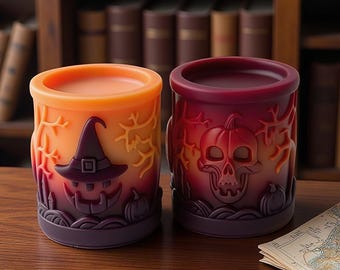 Halloween Candle Silicone Mold-Pumpkin Pillar Candle Mold-Embossed Skull Candle Mold-Soy Beeswax Candle Mold-DIY Aromatherapy Candle Mold