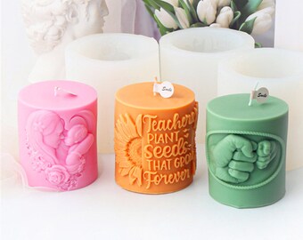 Cylinder Candle Silicone Mold-Sunflower Cylinder Candle Mold-Beeswax Pillar Candle Mold-Scented Candle Soap Mold-Jesmonite Plaster Art Mold