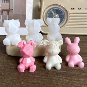 Animal Keychain Silicone Mold-Geometric Rabbit Mold-Cute Bear Resin Mold-Bunny Bear Pendant Jewelry Making Mold-Epoxy Resin Mold for Jewelry