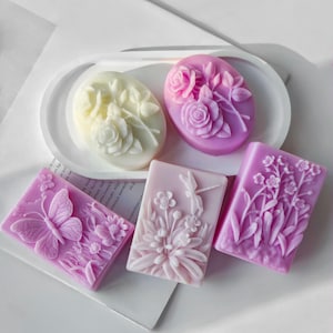 Geometric Soap Silicone Mold-Butterfly Dragonfly Soap Mold-Embossed Flower Soap Mold-Oval Soap Bar Mold-DIY Aromatherapy Plaster Mold