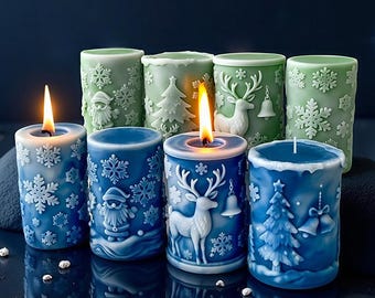 4 Styles Christmas Candle Silicone Mold-Christmas Tree Candle Mold-Snowflake Elk Candle Mold-Embossed Pillar Candle Mold-Soy Wax Candle Mold