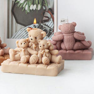 Bear Family Silicone Candle Mold-Mom and Baby Bear Candle Mold-Teddy Bear Candle Mold-Cartoon Bear Candle Mold-Aromatherapy Plaster Mold