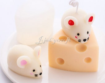 Cheese Mouse Fondant Silicone Mold-3D Cheese Mouse Candle Mold-Cute Mouse Candle Mold-Chocolate Cake Decor Mold-Scented Candles Mold