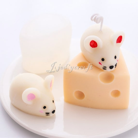 Cheese Mouse Fondant Silicone Mold-3D Cheese Mouse Candle Mold-Cute Mouse Candle Mold-Chocolate Cake Decor Mold-Scented Candles Mold